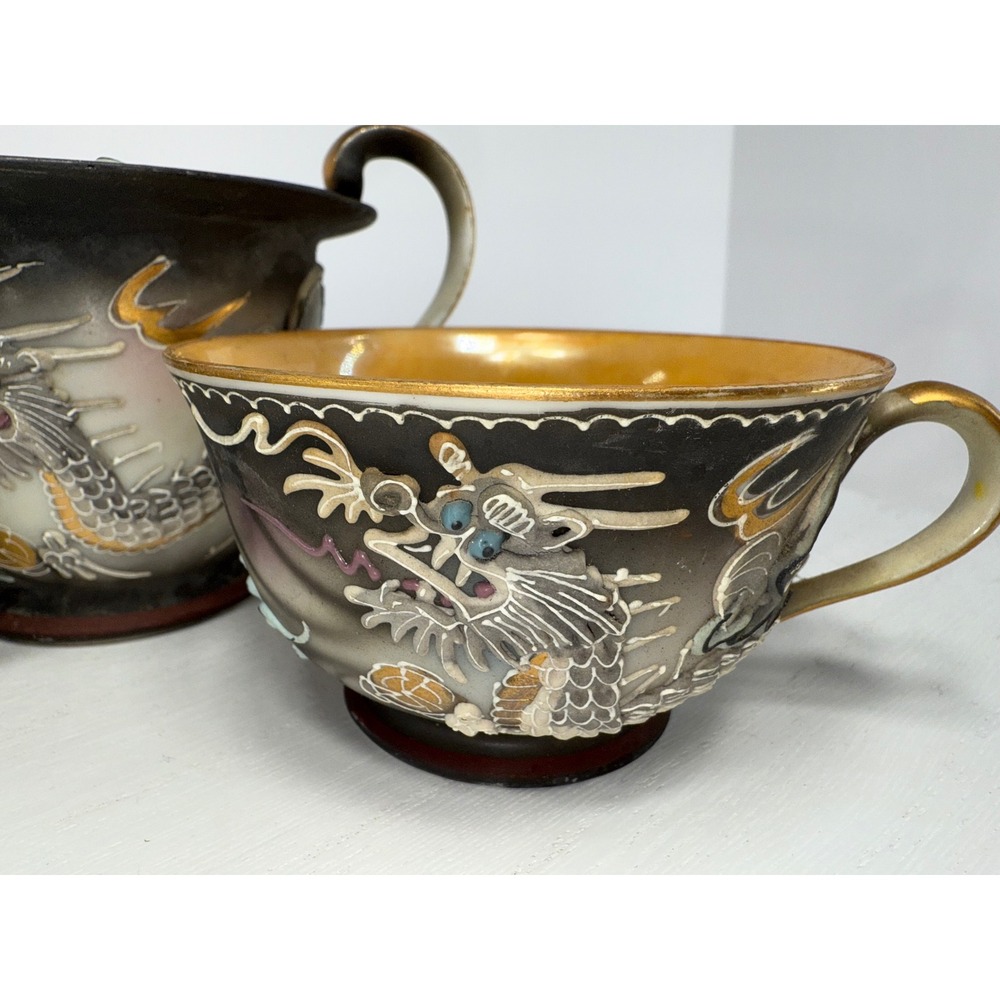 Vintage Handpainted Japan Dragon Creamer Pitcher and Two Cups Set Nikko - Picture 2 of 13